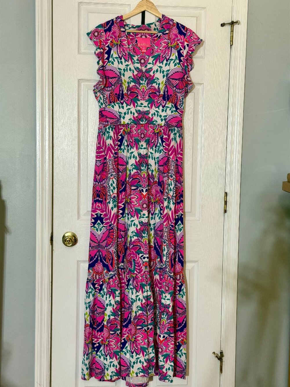 Lilly Pulitzer Adriann Flutter Sleeve Maxi Dress in Resort White She's Too Fly